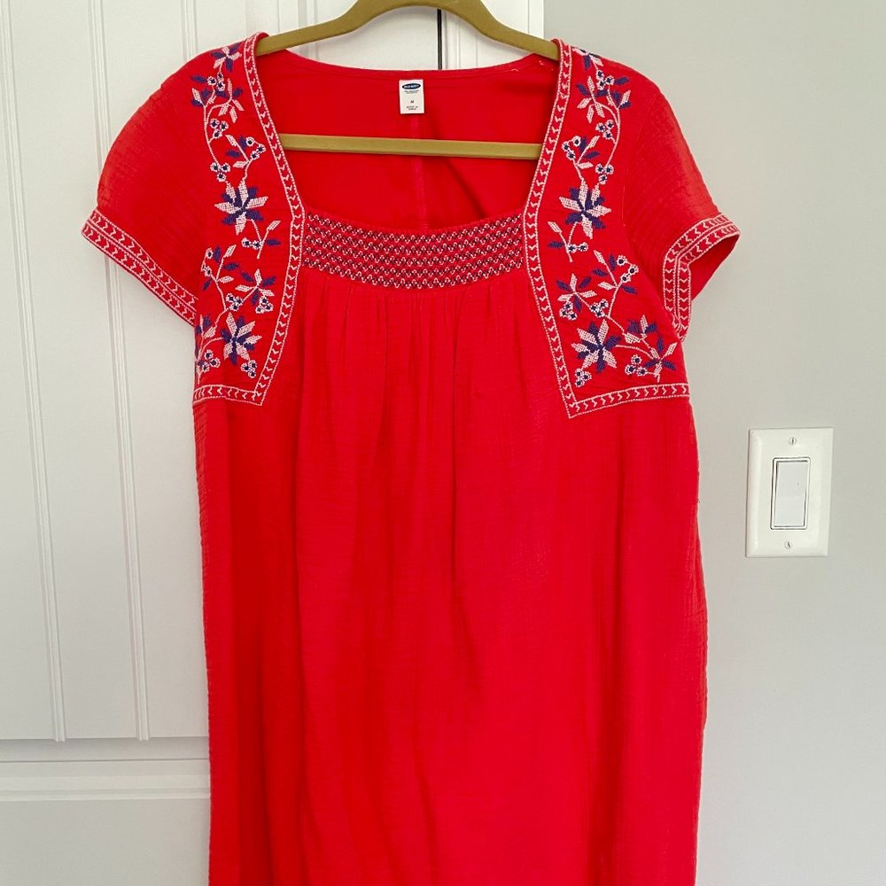 Red Embroidered Summer Dress | Size medium
